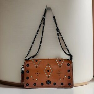 Coach 1941 Western Rivets Dinky Crossbody Purse Brown Glove Tan Leather  *READ*